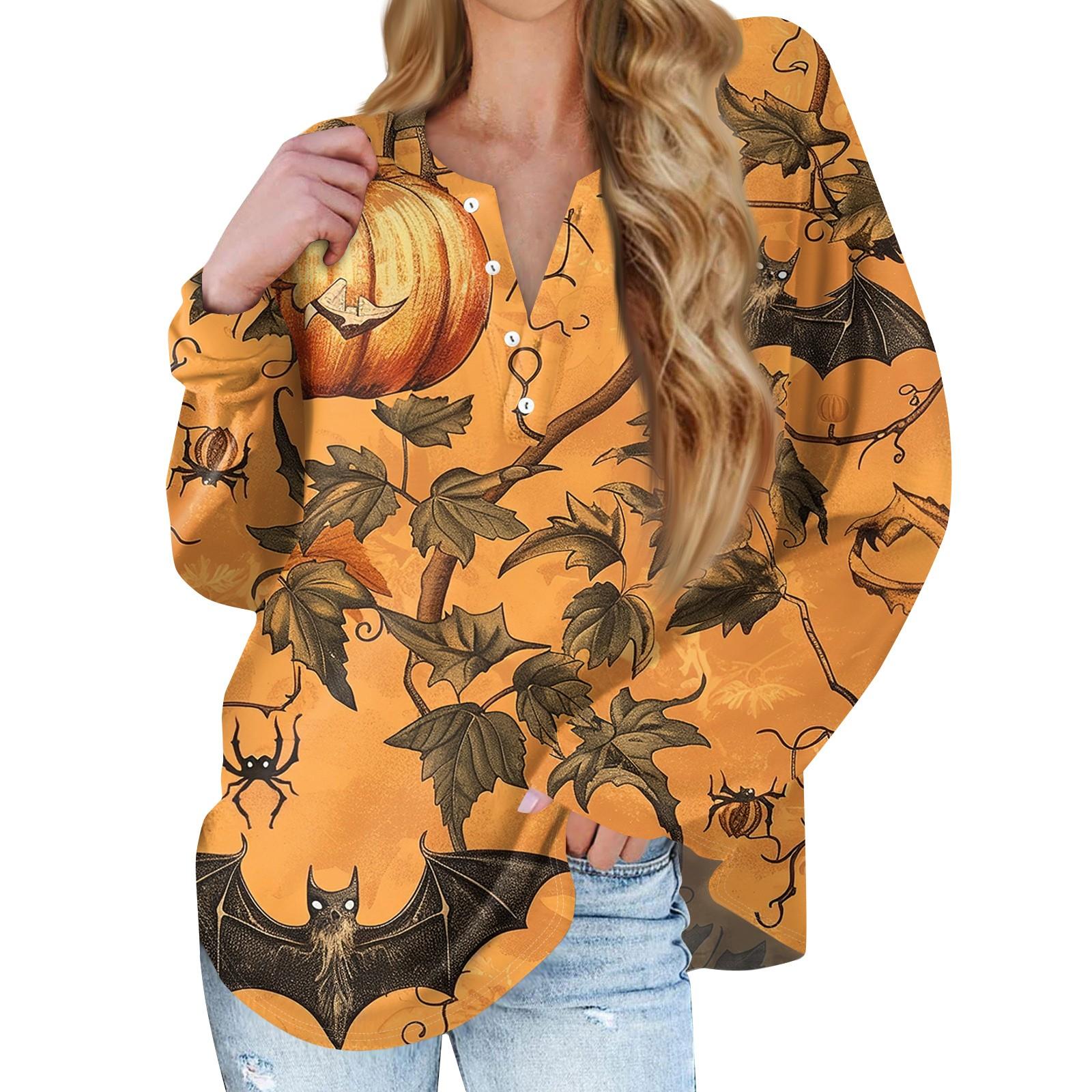 

Женская новая модная футболка с длинными рукавами и воротником на пуговицах, тонкий топ, повседневные топы M оранжевый