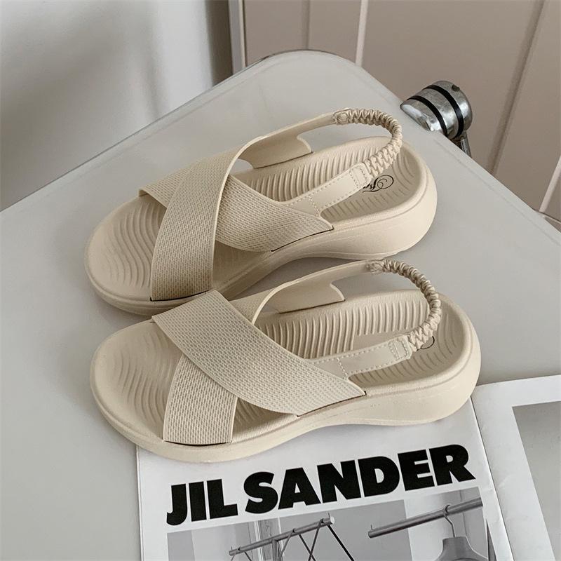 New Fashionable Women’s Solid Color Cross Sandals: Comfortable Non-Slip Soft Sole Summer Casual Slippers
