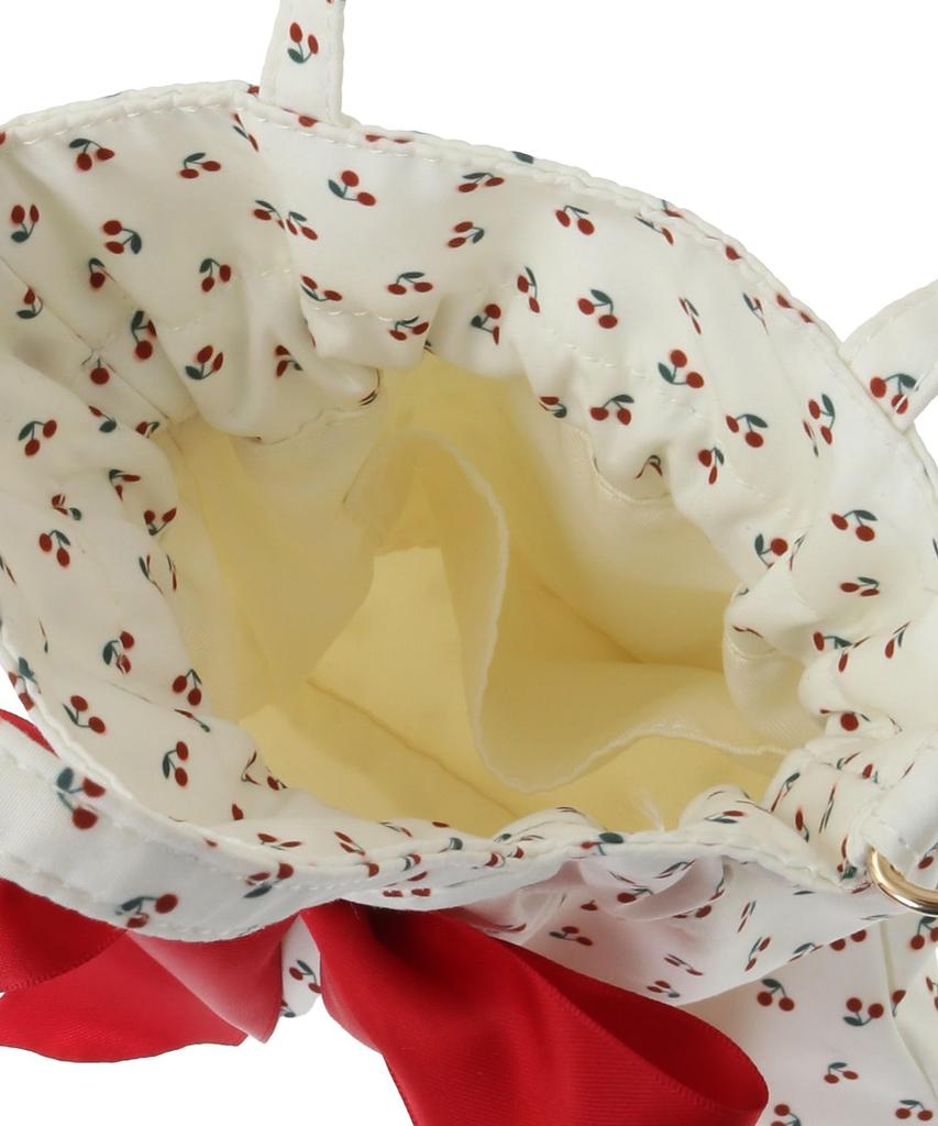 Maison De Fleur Cherry Print Mini Ribbon 2-Way Bag, Ivory, Size F, PouchDrawstring Bag, 08000446300