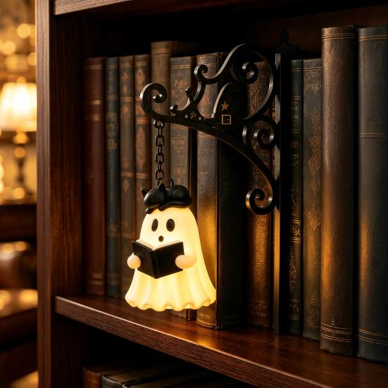 Retro Iron Reading Corner Light Ghost Bookshelf Light, Vintage Library Lantern, Decorative Lamp with Warm LED Lighting, Charming Lantern for