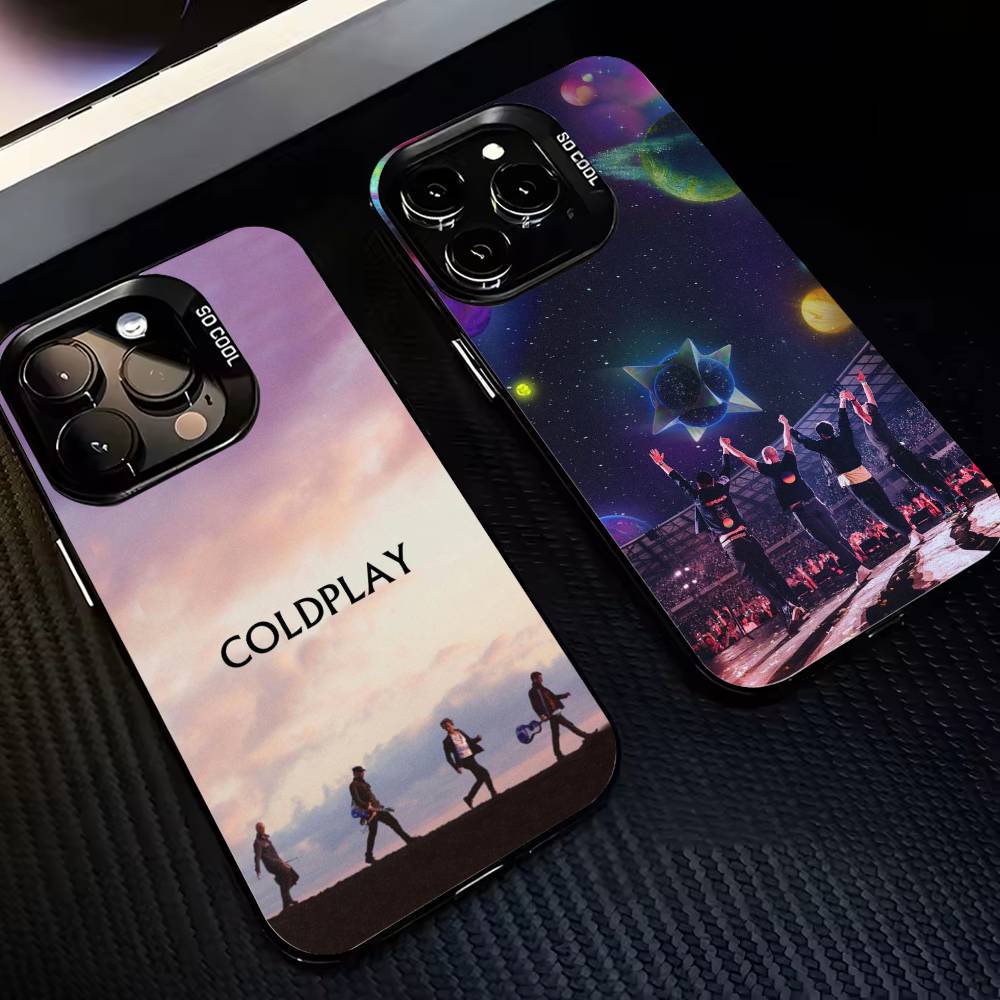 Colorful Band C-Coldplay CC Phone Case For iPhone 17,16,15,14,13,12,11 Plus,Pro Max,XS,Colored Silver Plated Inside Cover
