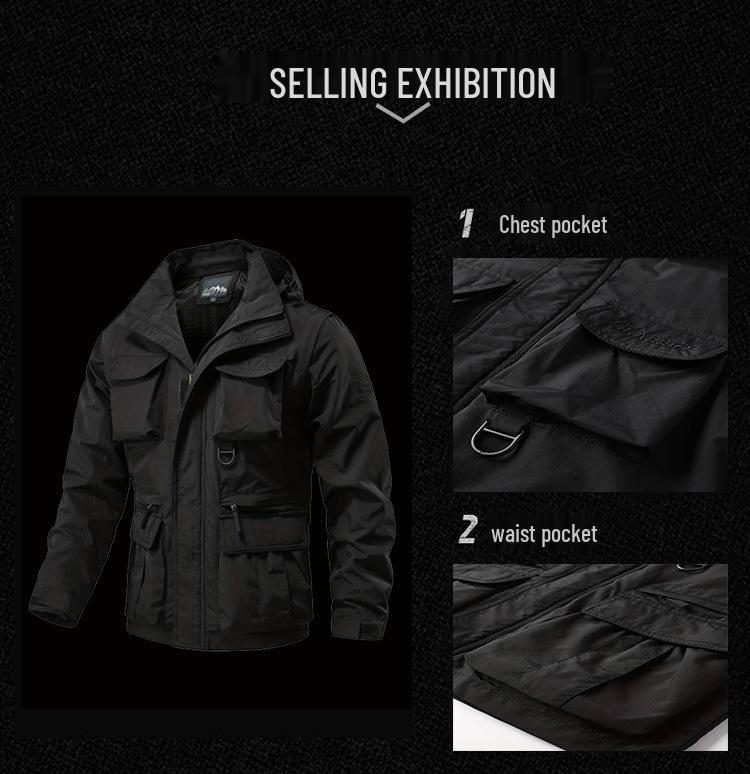 Herren Winddichter Parka mit abnehmbaren Ärmeln: Frühlings-/Herbst-Jacke mit mehreren Taschen, lockerer Schnitt, Übergröße, Freizeit-Arbeitskleidung
