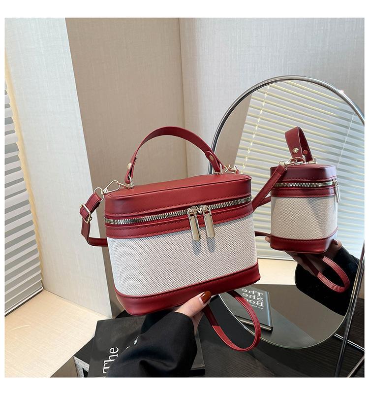 

Portable bucket bag women s 2025 new trendy fashion contrasting color splicing high-end shoulder messenger bag