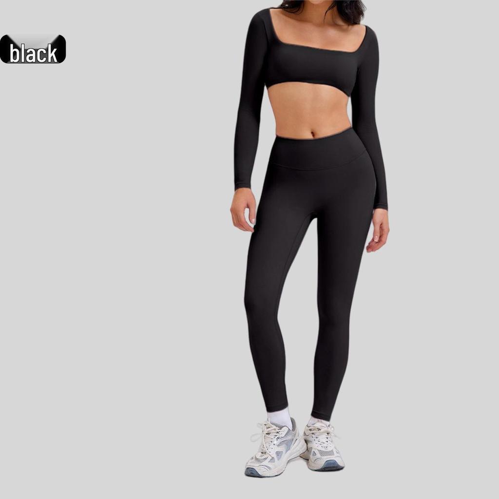 Damen Cross-Border Yoga-Set: High-Waist Leggings & Sexy Langarm-Top für Fitness im Freien