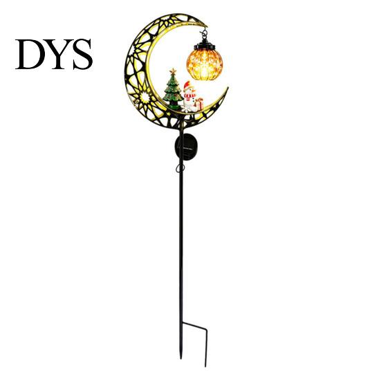 Outdoor Christmas Decorative Stakes Solar Moon Light, Santa Snowman Crescent Garden Stake Warm Weather Resistant Lawn LED Glow, Festive Pathway Light