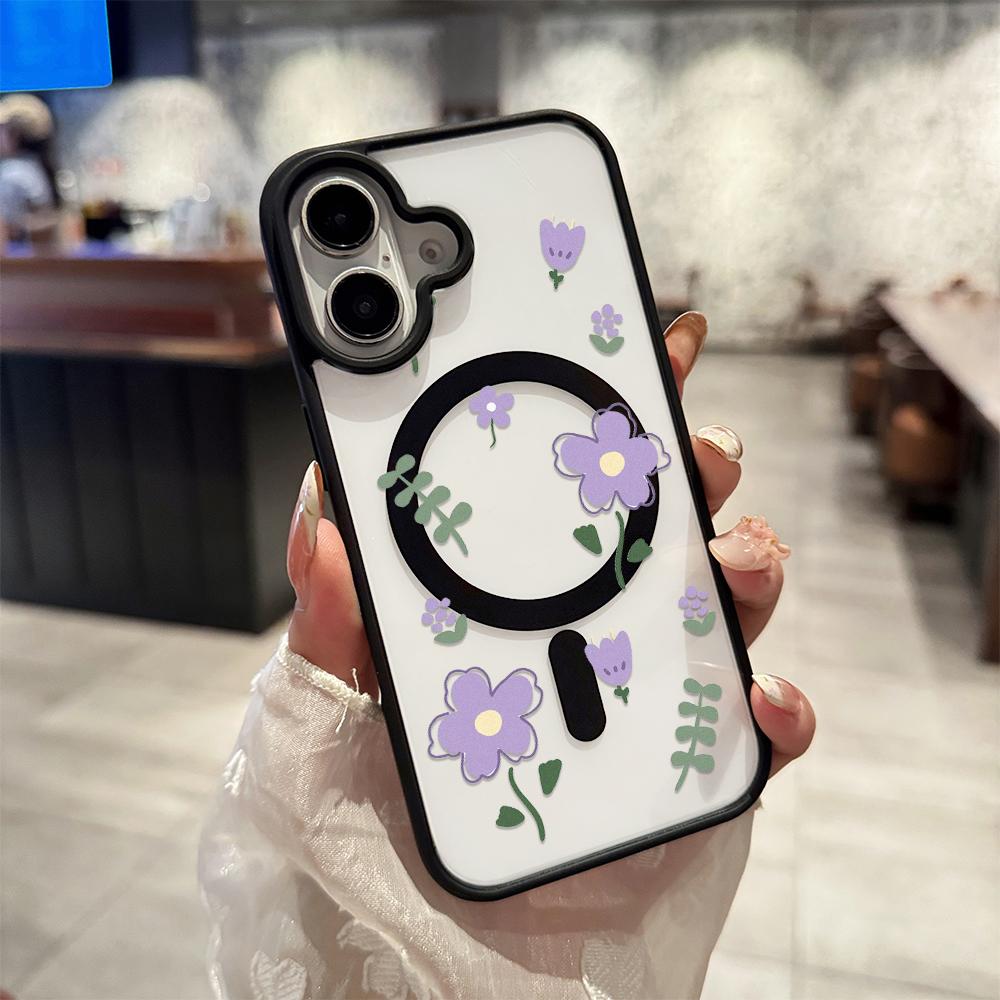 

Purple Flowers Magsafe Phone Case For IPhone 17 16 15 14 Plus13 11 12 Pro Max 17 Air Magnetic Shockproof Bumper Cover Case iphone 12 Pro