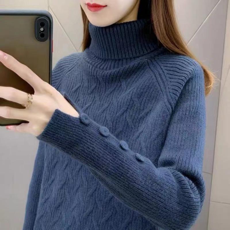 Autumn and Winter Thick Warm Turtleneck Knitted Sweater Women Loose Slim Fit Pullover Women's Sweaters Elegant Solid Fashion Lady Casual Jumpers 25272