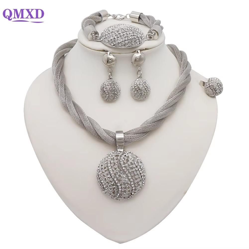 Simple Elegant Gold Color Women Jewelry Sets Necklace Earrings Bracelet Rings Sets Fashion Set Dubai Wedding Banquet Party Gifts