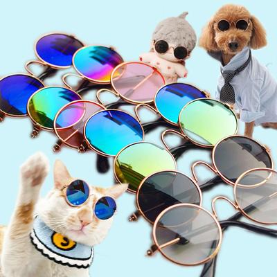 Güzel Vintage Yuvarlak Kedi Güneş Gözlüğü Yansıma Göz aşınma gözlük Küçük Köpek Kedi Evcil Hayvan Fotoğrafları Evcil Hayvan Ürünleri Sahne Aksesuarları