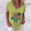 T-shirt da donna estiva scollo a V maniche corte 3D pentagramma stampato abbigliamento casual allentato pullover hip-hop streetwear