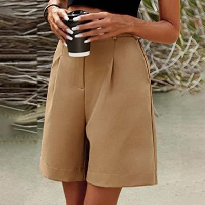 Women's Summer High Waist Short Loose Fit Knee-Length Wide Leg Shorts with Pockets Casual Business Work Short