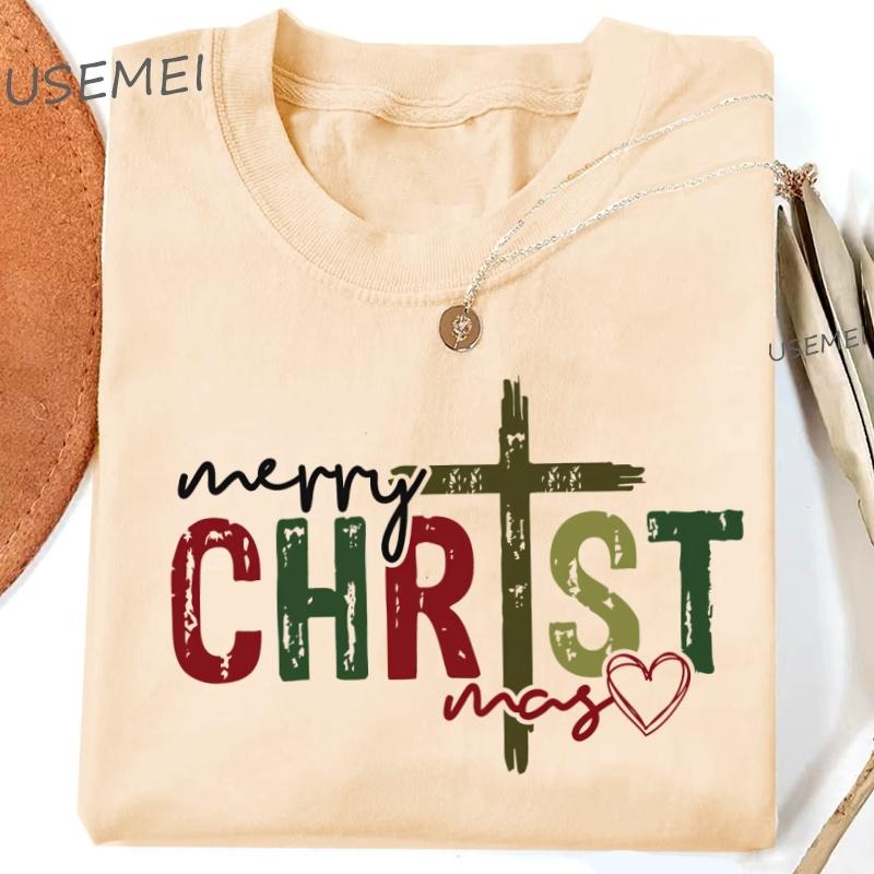 Merry Christmas Tshirt Jesus Christ Xmas Ready To Press Tshirt Christmas Cross T Shirt Women Men Retro Washed Printed Tshirt