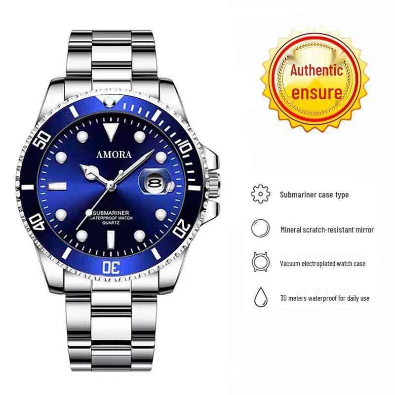 

Мужские светящиеся зеленые часы из кварца «Водяной призрак» - Водонепроницаемые с календарем