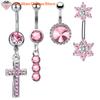 Fashion Stainless Steel Belly Button Ring Sexy Drop Dangle Body Piercing Jewelry For Women Girls Pink Zircon Navel Rings Gifts
