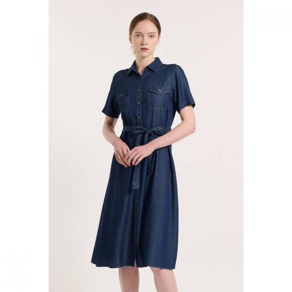Bcbg Belted Pocket Denim Dress  B5m4o684 indigo (60)/55