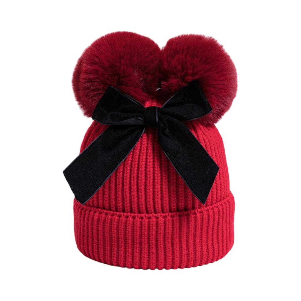Double Ball Bow Cross-border Preferred Baby Hat Yarn Children's Hat Thickened Baby Hat Children's Knitted Hat