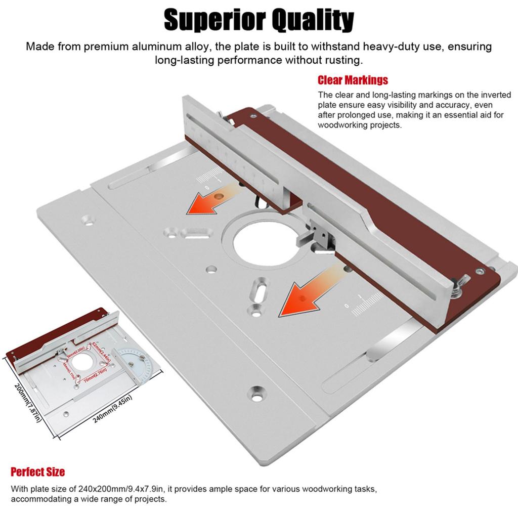 Set of 4 Router Table Insert Plate Aluminum Alloy Wood Milling Flip Board Trimming Machine Engraving Auxiliary Tool