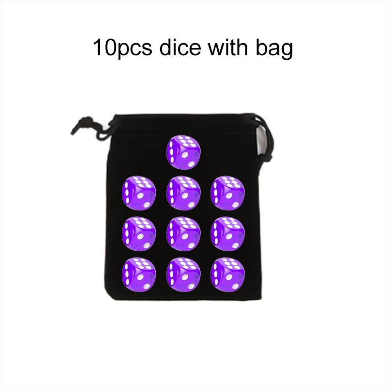 10pcs 14mm Round Corner Game Dice Set with Bag 6-Sided Acrylic Transparent Dices for Tabletop Game Entertainment Party Games TMZ