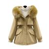 Women's White Hooded Down Jacket with Fur Collar
