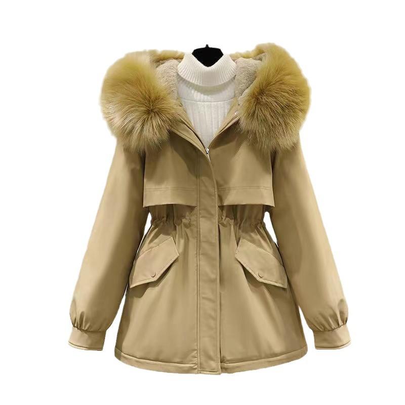 Women's White Hooded Down Jacket with Fur Collar