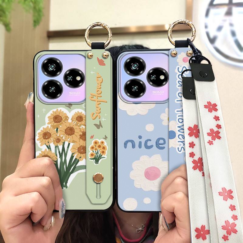 Waterproof Dirt-resistant Phone Case For ZTE Blade V60 Design/Axon 60 Lite Anti-knock Flower Wristband Soft case Lanyard
