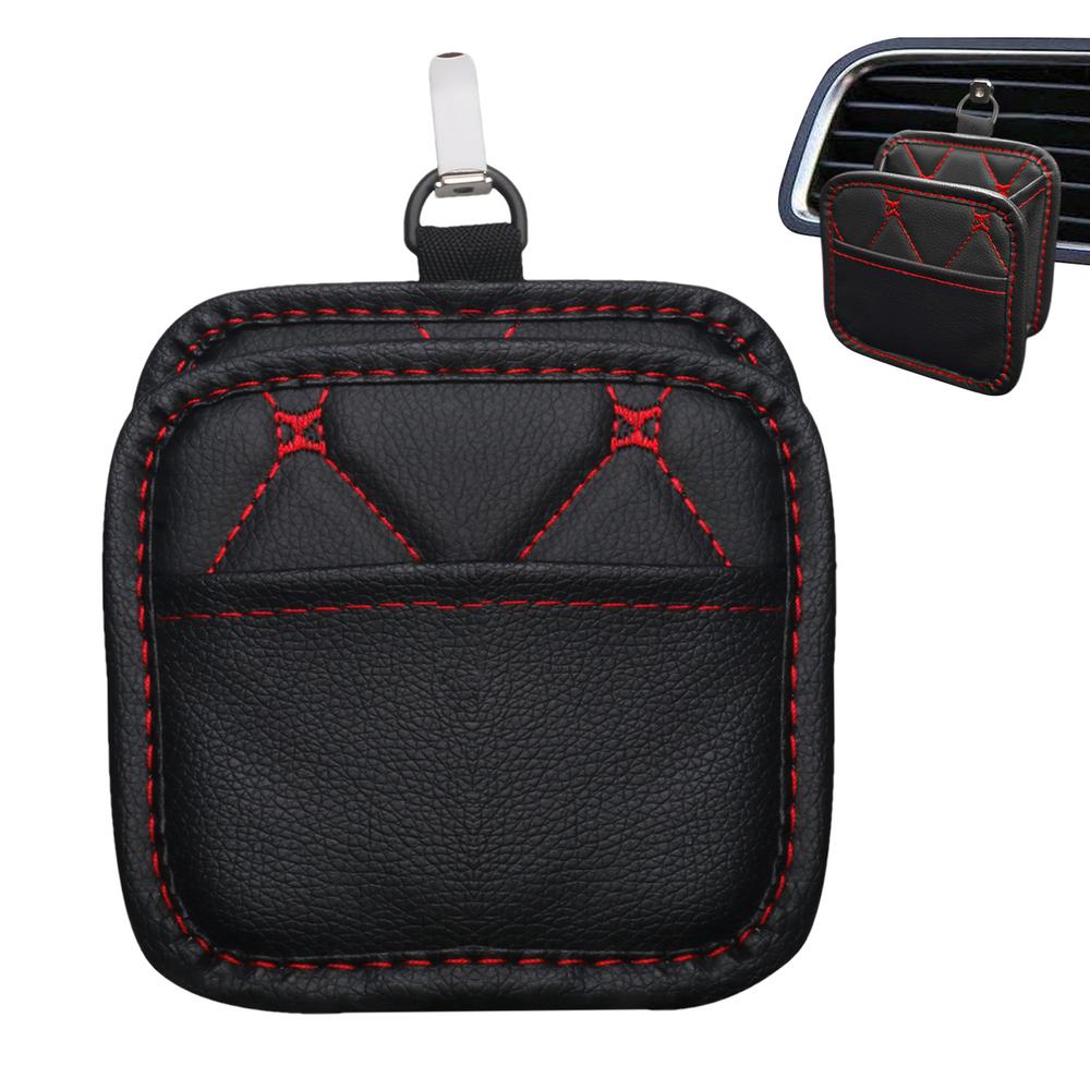 Car Storage Bag Air Vent Dashboard Hangable Leather Organizer Box Glasses Phone Holder Storage Organizer Car Accessories