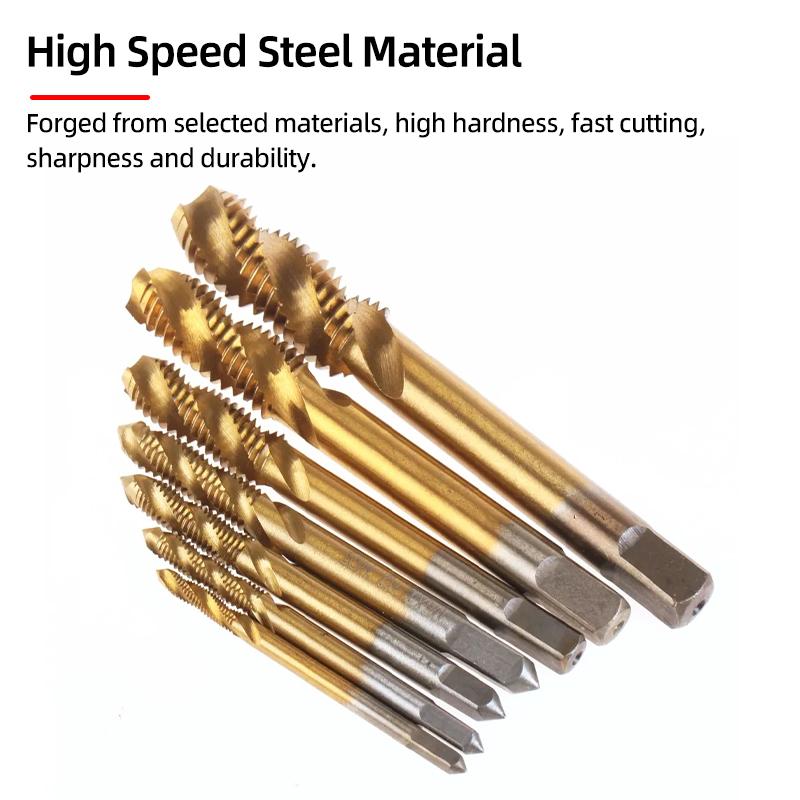 HSS Spiralgewindebohrer Titanbeschichtet Metrisch SAE Gewindebohrer Bohrer M3-M8 Oder M2-M12 Maschinengewindebohrer Gewindeschneidwerkzeug Handwerkzeuge