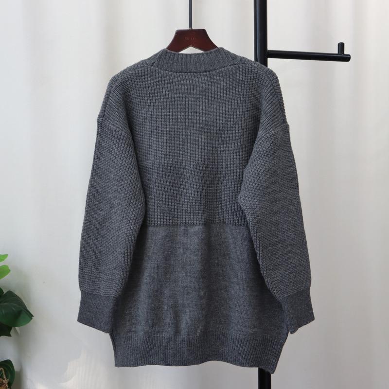 Autumn and Winter New Loose Splicing Denim Knitted Cardigan Design Sense Lazy Wind Sweater Jacket Women