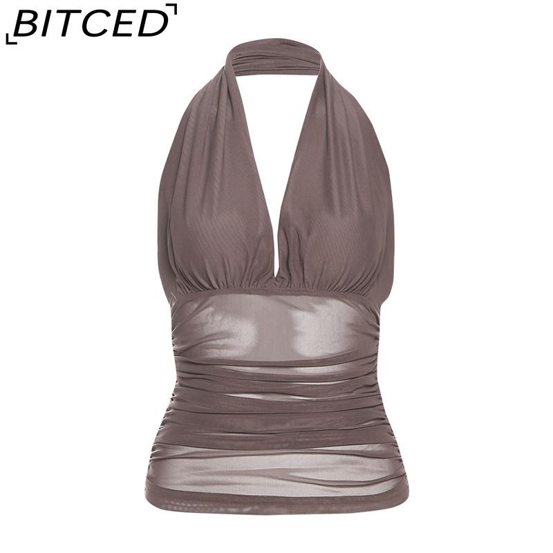 BITCED Spring Women's Solid-Color Slim-Fit Streetwear Fashion Halter Neck Sexy Backless Tank Top
