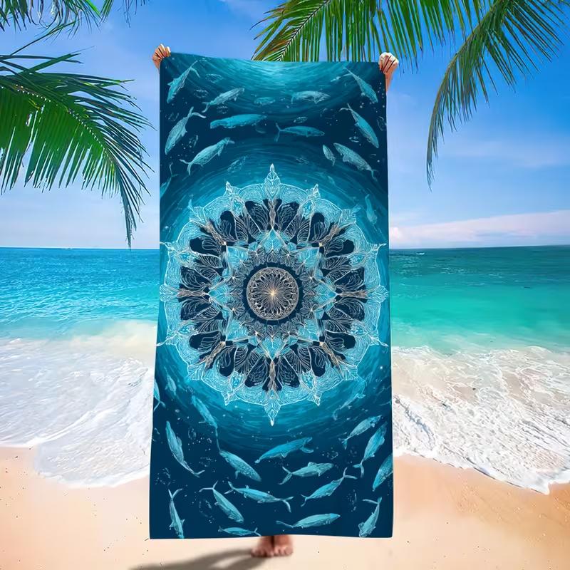 Ocean Dolphin Blue Mandala Pattern Beach Towel Sandproof Quick Dry Towel for Summer Beach Pool Surfing Travel