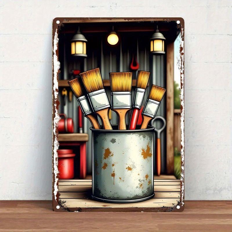 Vintage Garden Tools Metal Painting for Balcony Garage & Garden Decor