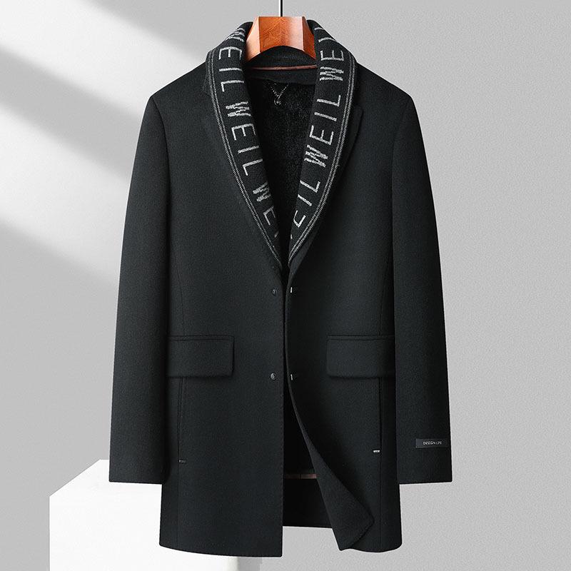 Men's Double-Sided Wool Coat with Rabbit Fur, Down Lining, for Autumn/Winter