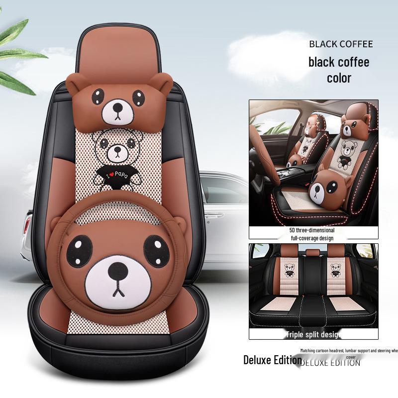 AION S Max 580 Geely L Thunder Hi Leather & Ice Silk Cartoon Car Seat Cushion - Universal, All-Season.