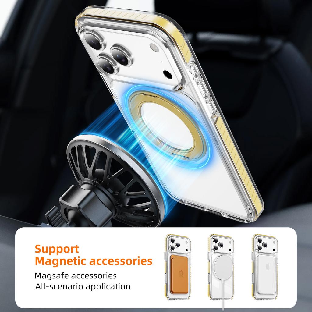 360 °   Rotatable Stand Magnetic Phone Case for iPhone 12-17 Series, MagSafe Compatible Clear Shockproof Cover with Ring Holder