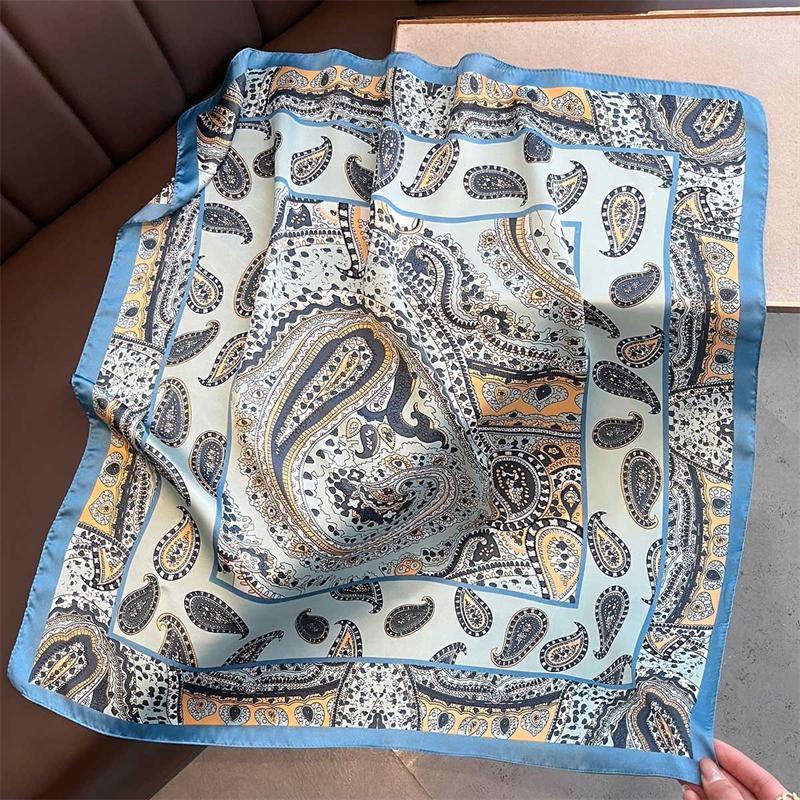 70cm Square Lemon Print Yellow Square Silk Scarf Casual Elegant Thin Breathable Neck Women Windproof Head Wrap Hair Scarves