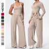 Brushed Fleece Wide-Leg Pants & Halter Tank Yoga Set - One-Piece Long Sleeve Sportswear