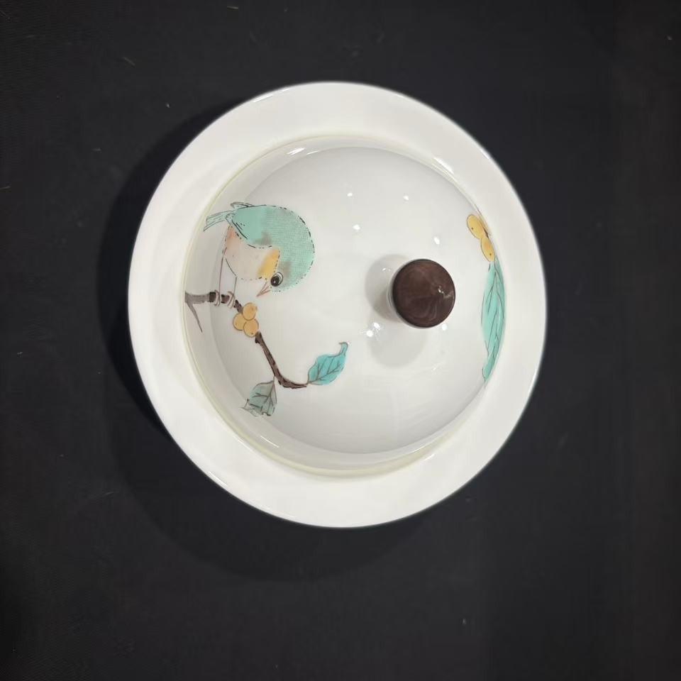 Japanese Children's Gaiwan Tea Set: Bird Bone China Cup, Chopsticks, and Spoon
