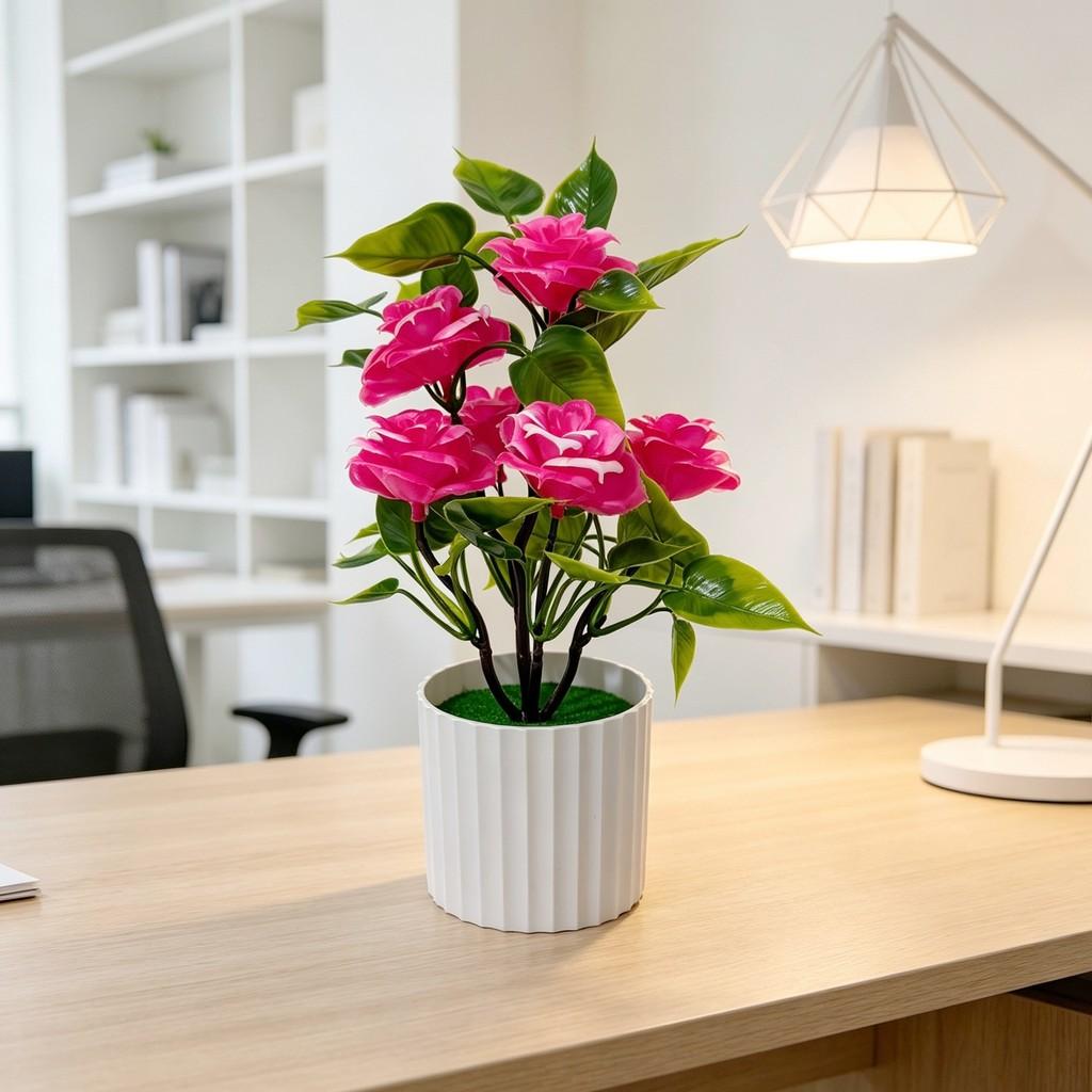 Artificial Rose Plant With Plastic Construction For Wedding Decor And Home Display