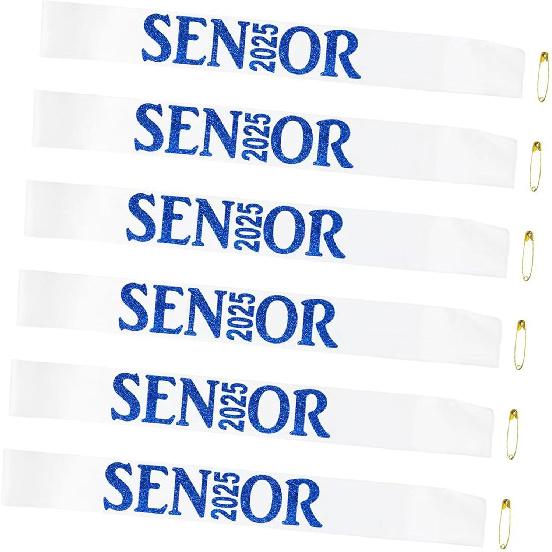 Senior Sash 2025 Blue,White Senior Cheer Sashes Class of 2025 Graduation Celebration Class Competition Sash Party Supplies 6 Pack