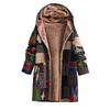 Womens Winter Button Patchwork Fleece Hooded Jacket Coat Long Sleeve Warm Liner Pocket Coat