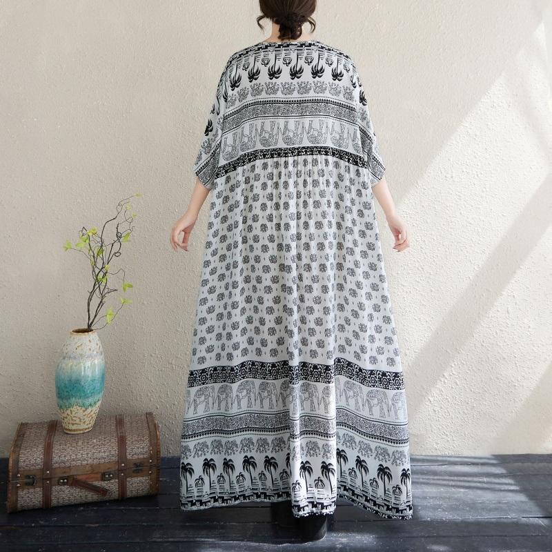 Kortermet Plus size bomull vintage floral nytt i kjoler for kvinner uformell løs lang sommerkjole