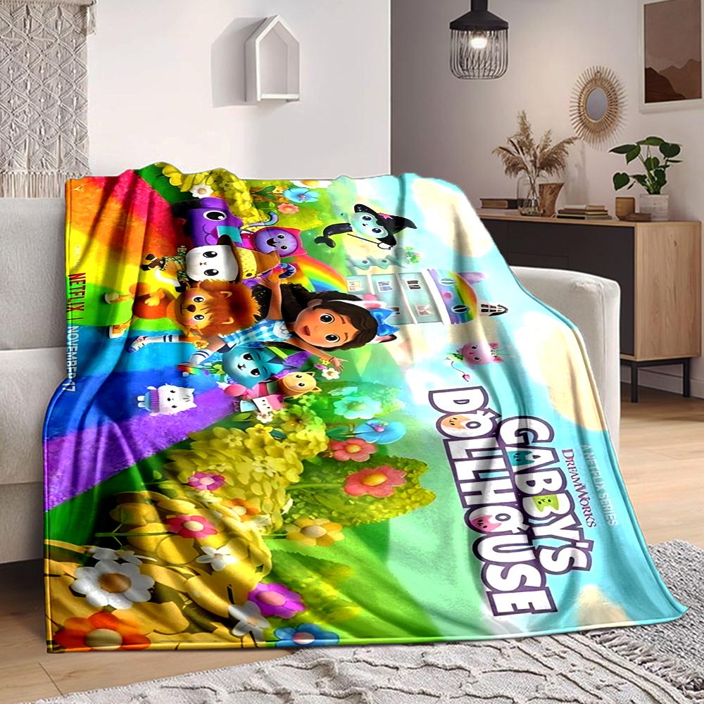1Pc Magical Dollhouse Rainbow Wonderland Flannel Fleece Blanket Soft Warm Throw Blanket for Sofa Bed Couch Home Decor Lightweight Travel Nap Blanket X