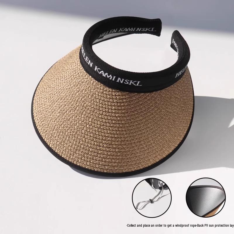 Women's Wide-Brim Straw Sun Hat with UV Protection and Headband