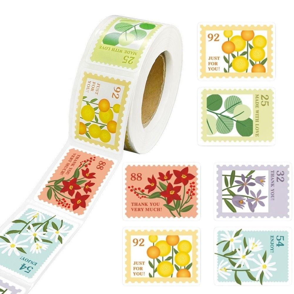 500pcs/Roll Pretty Flower Pattern Flower Stamps Stickers Self-Adhesive Retro Decorative Stickers Scrapbooking Sticker Notebook