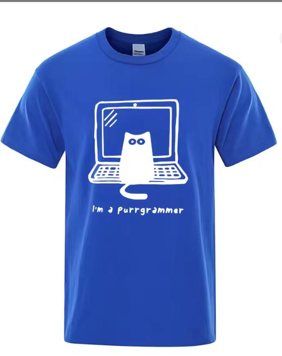 Unisexs TShirt High Quality Cotton Blend Funny Cat Programmer Printed Summer Casual Loose Cool Unisex T Shirt ONeck Male Tops Tees