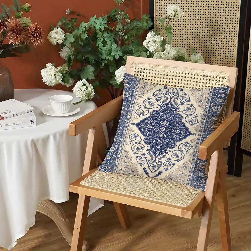 Classic Persian Pattern Cushion Cover Silky Short Plush Invisible Zipper Dustproof Sofa Pillow Case for Home Decor