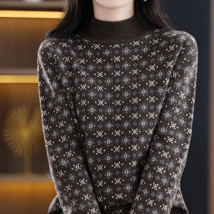 Svetr s polovičním rolákem Dámský Podzimní a zimní Květinový Ležérní Pletený svetr Top Módní Volný Nadměrný Pulovr