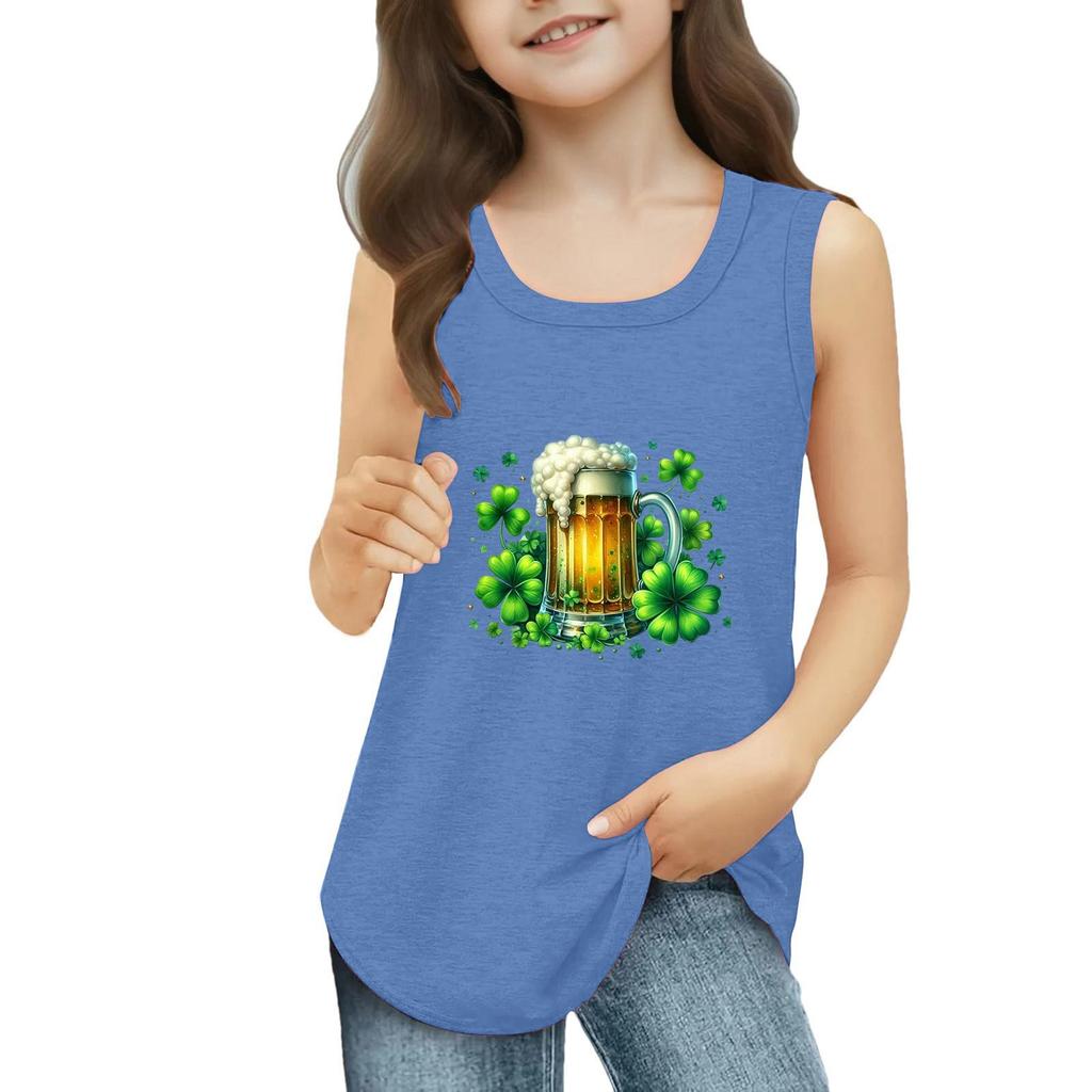 Mädchen Kinder Sommer Rundhals Ärmellose Shirts Tanktops St. Patrick's Day