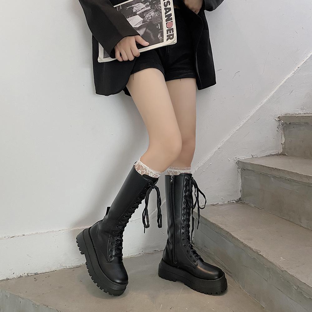 ins Korean version of Martin boots thick-soled thin lace-up high boots long knight boots women's 2021 spring new boots