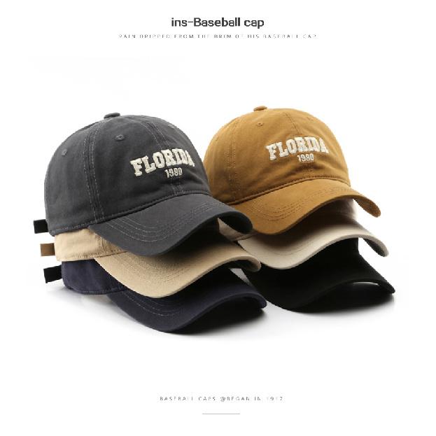 Women's spring and autumn washed cotton baseball cap with letter embroidery, suitable for outdoor activities, offering sun protection and shade